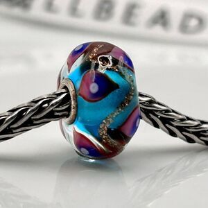 TROLLBEADS Temptation LAA 925S Turquoise Blue Pink Gold Glitter, NEW Condition